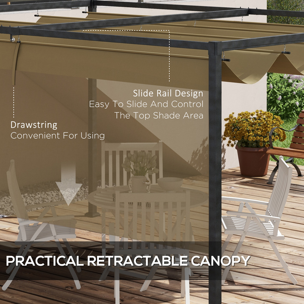 Outsunny 3 x 2m Khaki Steel Frame Retractable Roof Pergola Image 6