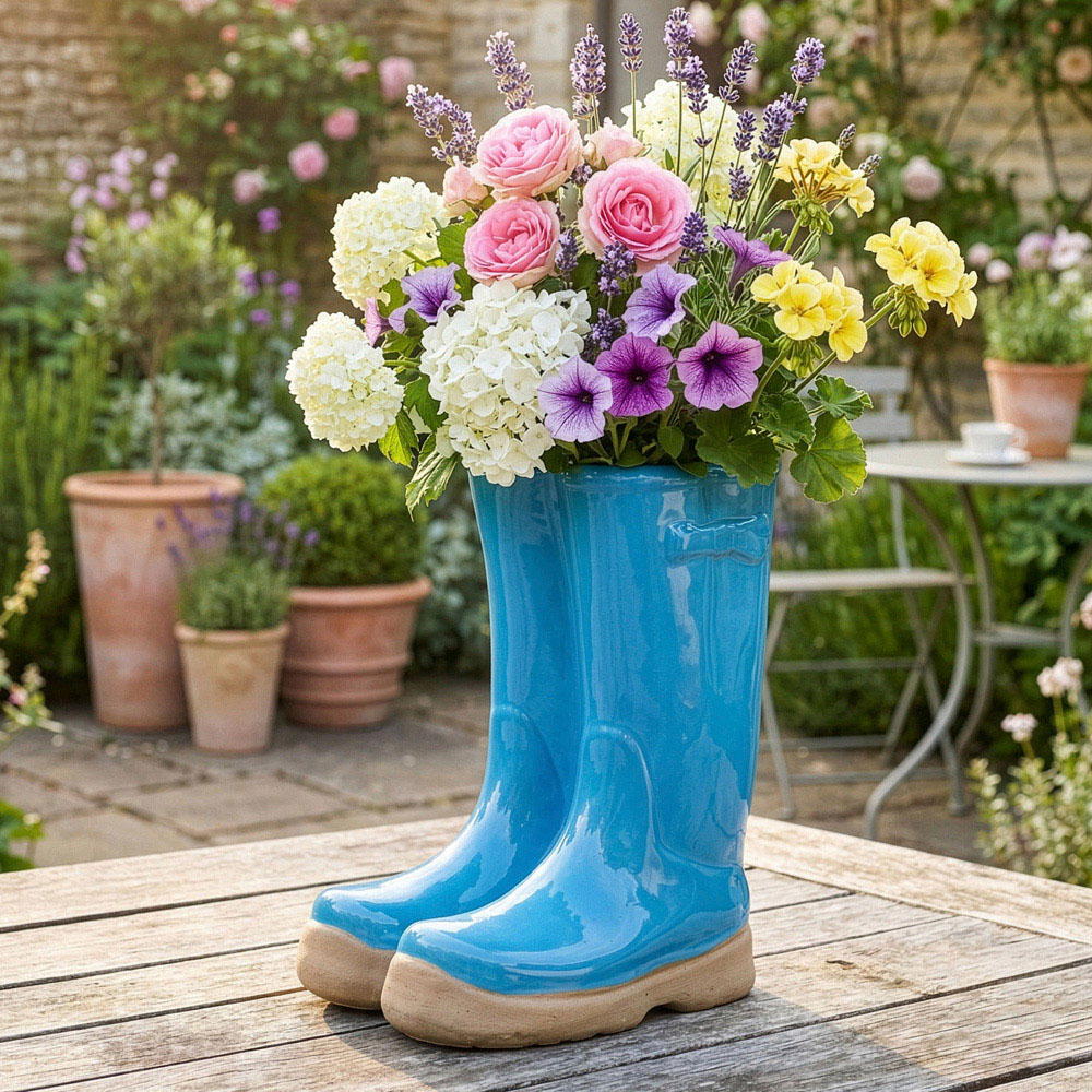 Dibor Bright Blue Double Wellington Planter 29.5cm Image 2