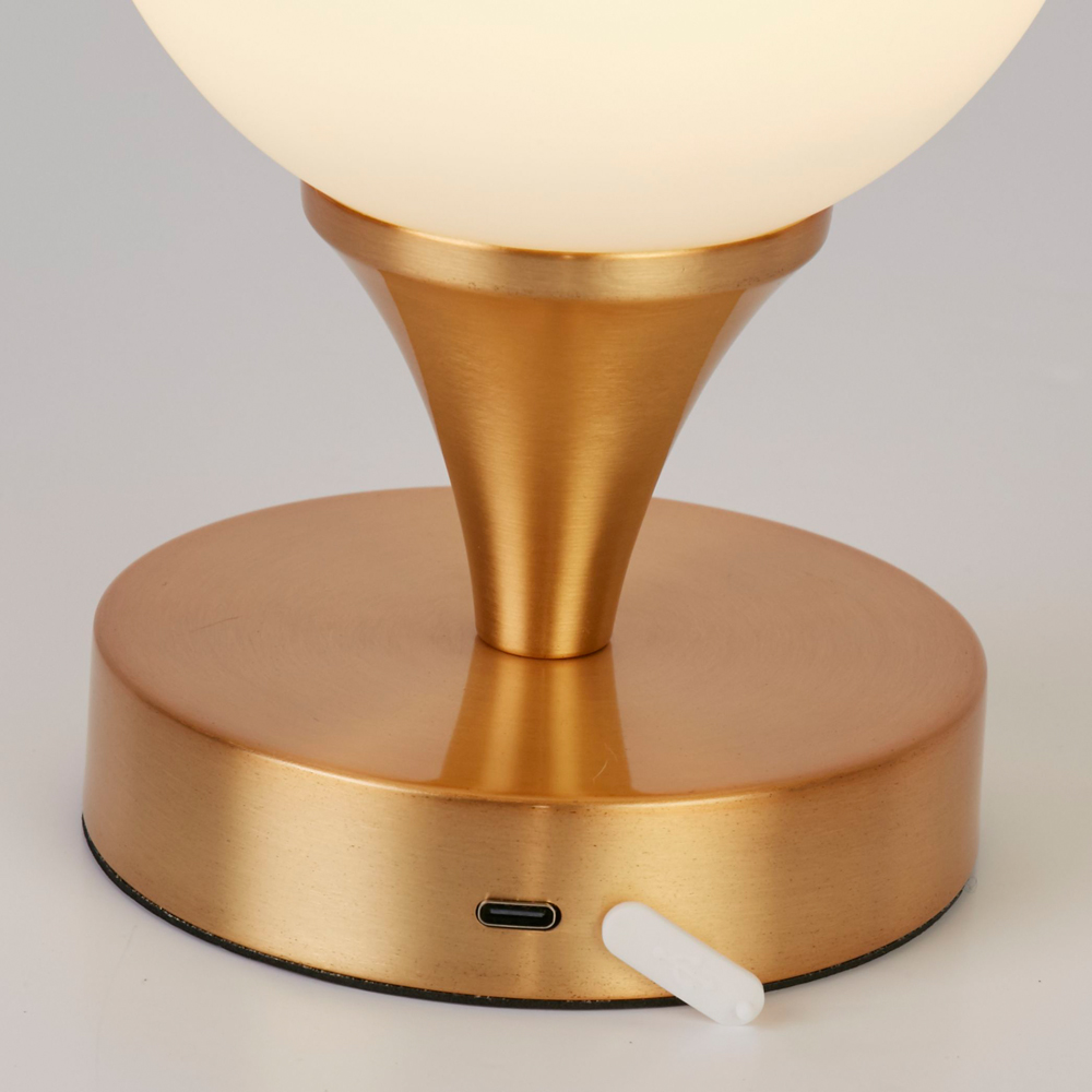 Lighting Collection Opal Glass and Gold Rechargeable LED Table Lamp Image 4