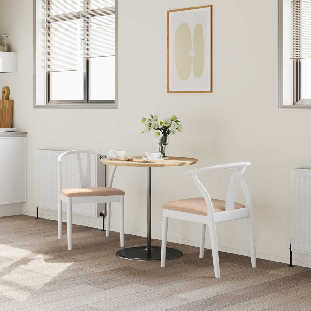 vidaXL Set of 2 White and Brown Rubberwood Curved Vintage Dining Chairs Image 9