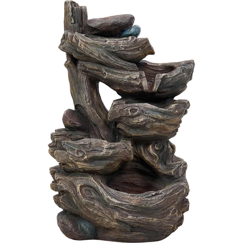 Living and Home 5-Tier Tree Trunk Wood and Rock Effect Solar LED Water Feature Image 3
