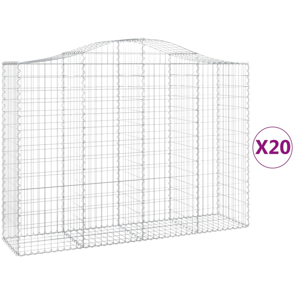 vidaXL Silver Galvanised Iron Arched Gabion Basket 140/160 x 50 x 200cm 20 Pack Image 2