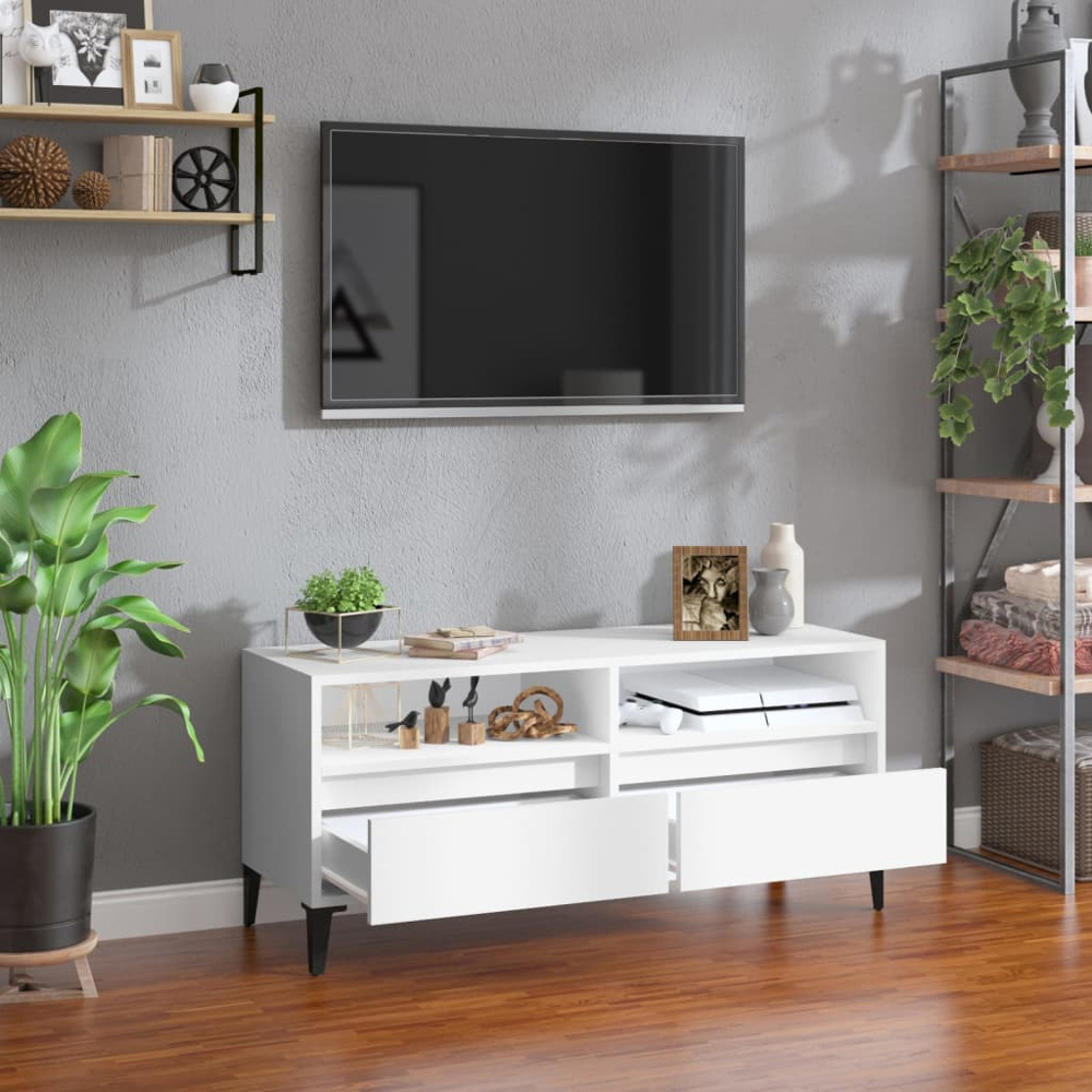 vidaXL 2 Drawer 2 Shelf White TV Cabinet Image 8