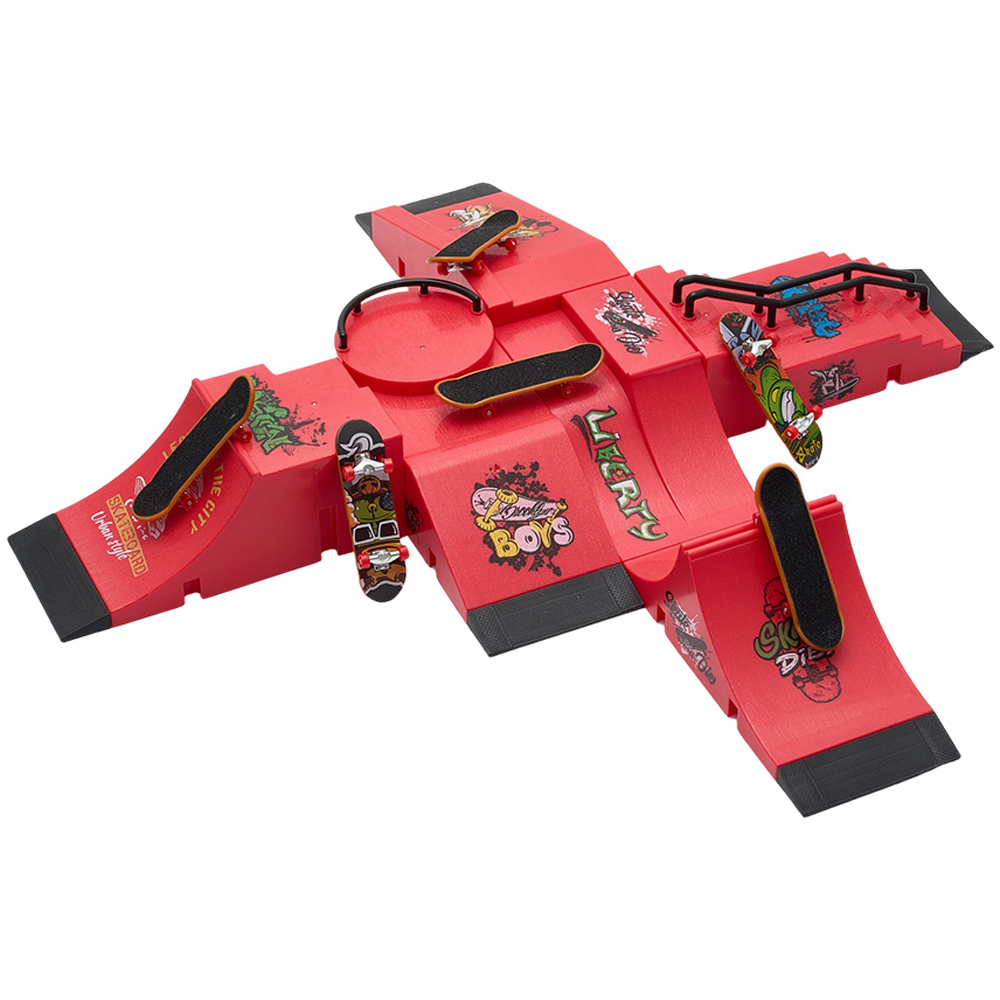 H&O Direct Red Finger Skateboard Park Set with 6 Skateboards Image 1