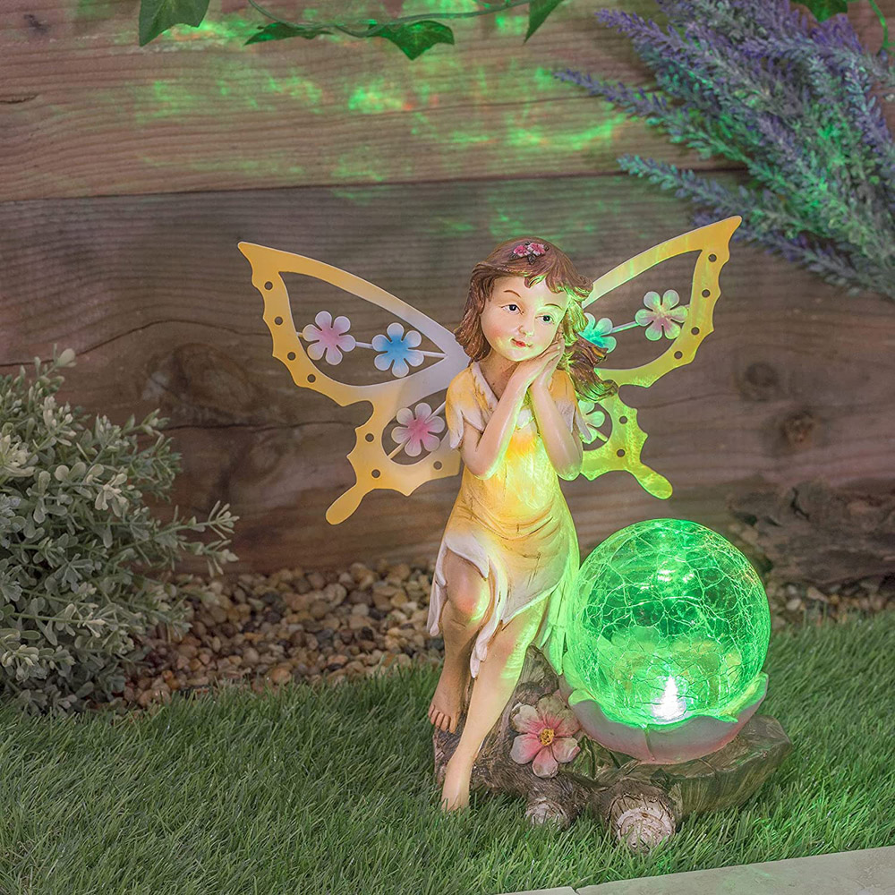 wilko Solar Fairy Garden Statue with Cracked Glass Globe Image 5