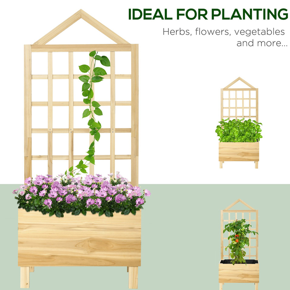 Outsunny Natural Wooden Planter with Trellis 147 x 43 x 60cm Image 5