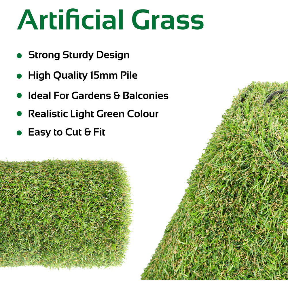 GardenKraft 15mm 4m x 1m Light Green Artificial Grass Image 9