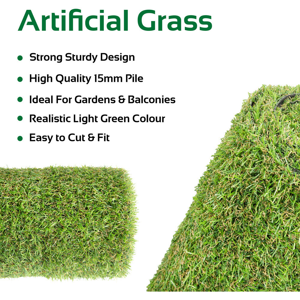 GardenKraft 15mm 4m x 1m Light Green Artificial Grass Image 9