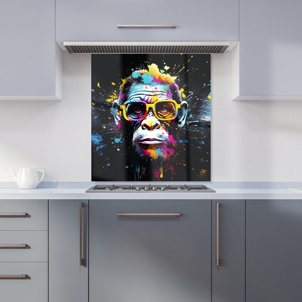Warren Reed Designer Coloured Splashart Monkey Face Glass Kitchen Splashback 65 x 70cm Image 1