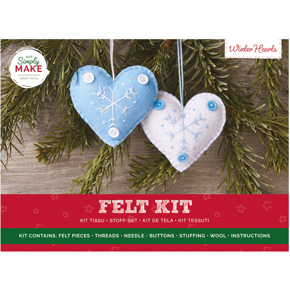 Simply Make Winter Hearts Felt Ornament Craft Kit 2 Pack Image 1