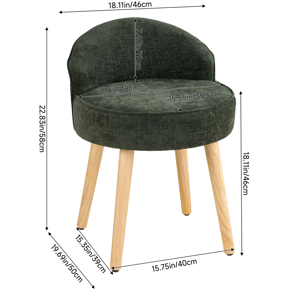 Living and Home Green Chenille Low Backrest Vanity Stool Image 9