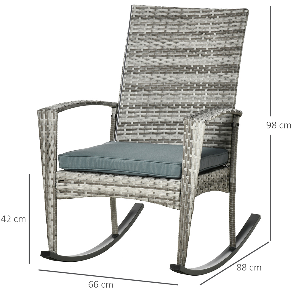 Outsunny Light Grey PE Rattan Rocking Chair with Cushion Image 8