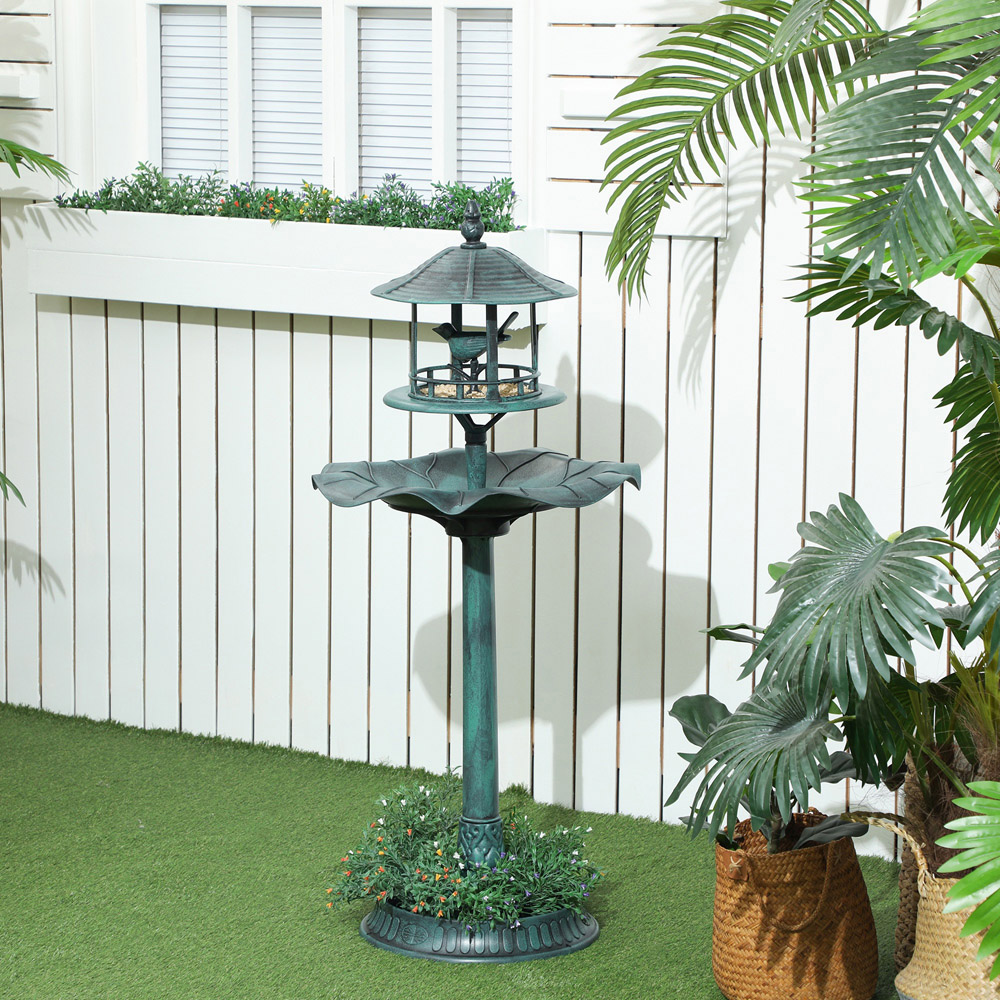 Outsunny 3-in-1 Green Garden Bird Bath with Feeder and Planter Image 2