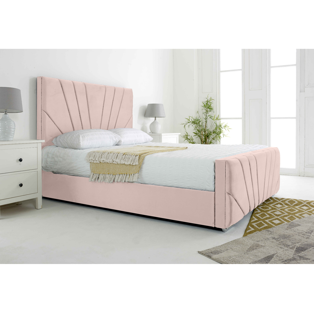 Eleganza Scarlett Double Pink Plush Velvet Bed Frame with Headboard and Footboard Image 3