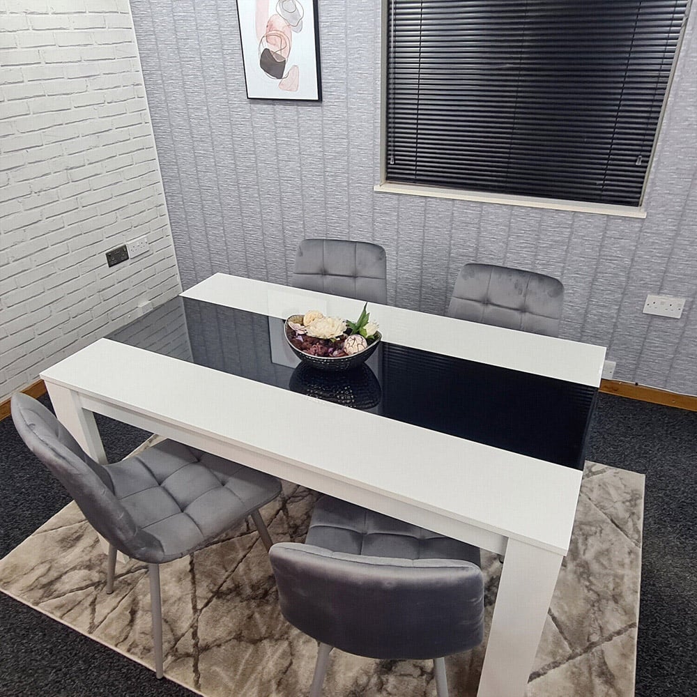 Portland Velvet and Wood 4 Seater Dining Set Grey White and Black Image 5