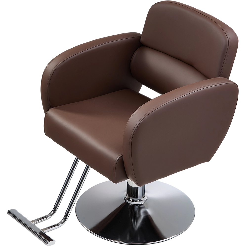 Living and Home Brown and Silver Barber Chair with Hydraulic Lift and Footrest Image 2