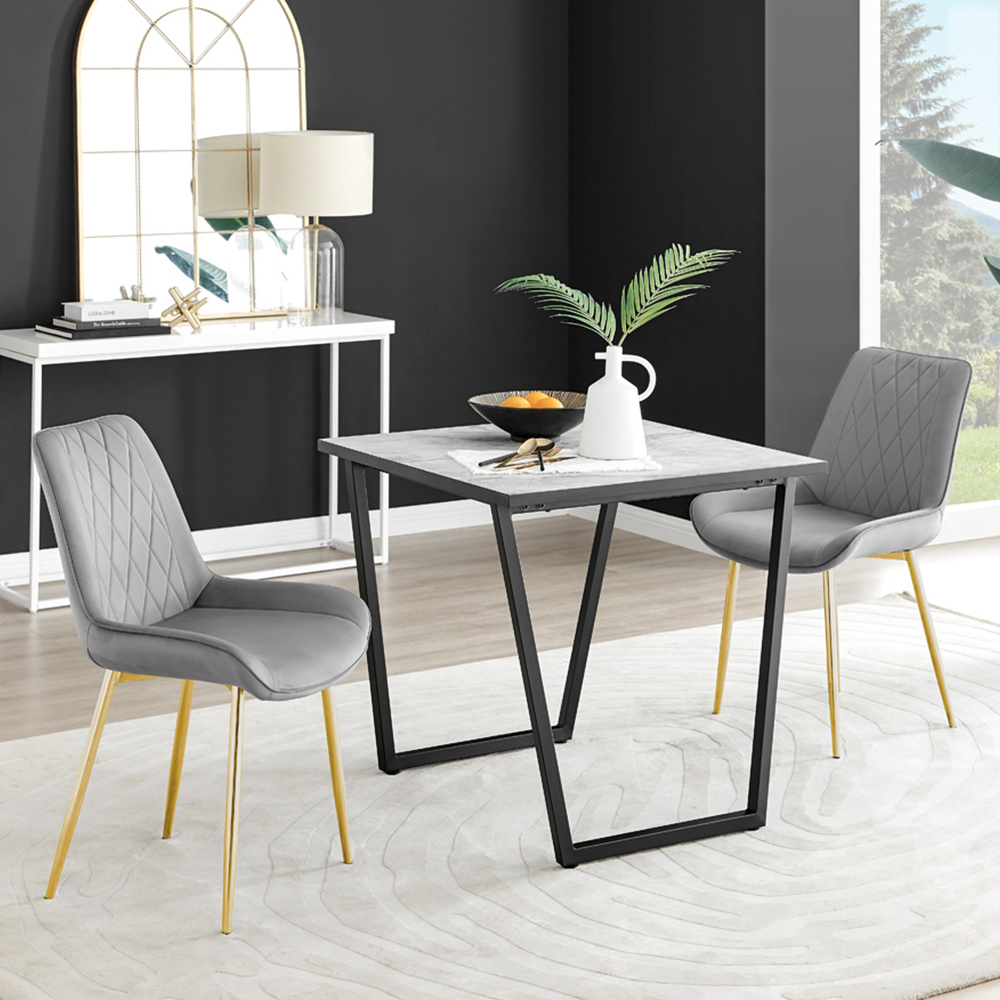 Furniturebox Copeland Cesano Marble Effect 2 Seater Dining Set White Grey and Gold Image 1