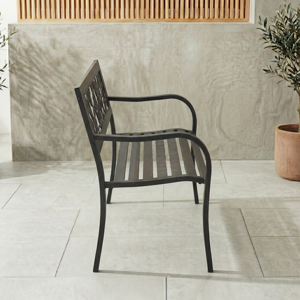 GARDEN VIDA 3 Seater Black Rose Style Steel Garden Bench Image 5