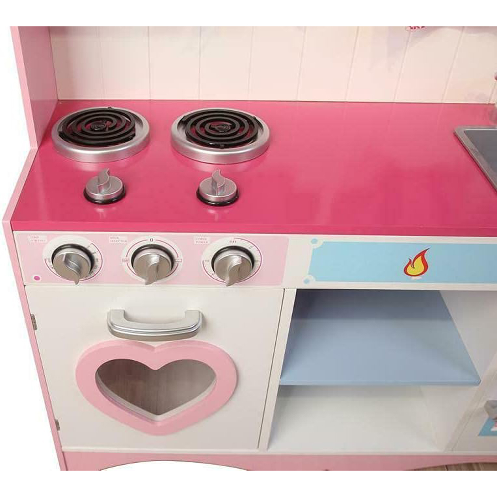 Kids Pink Wooden Pretend Kitchen Play Set Image 4
