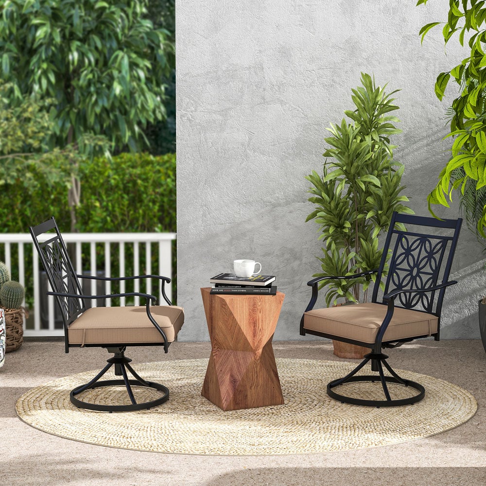 Costway 2 Seater Khaki Swivel Outdoor Bistro Chair Image 3