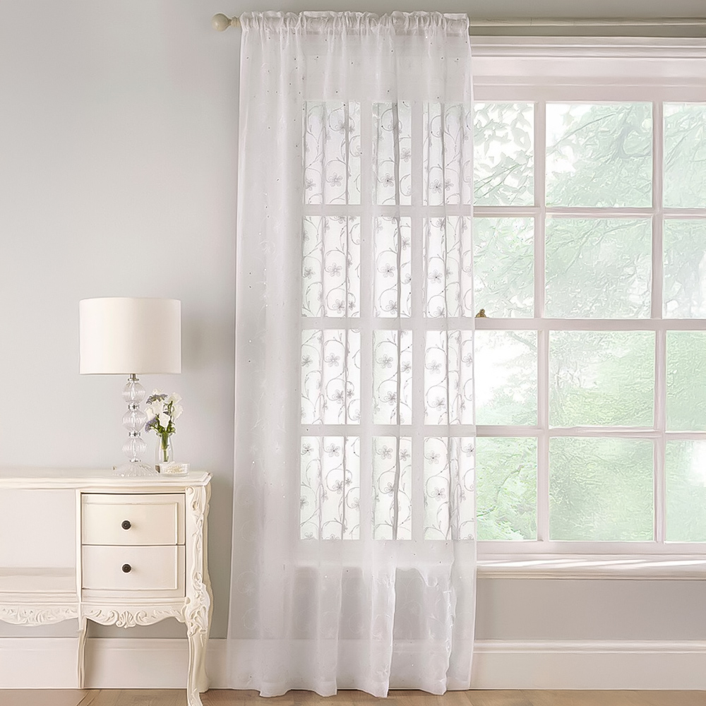 Belle White Embroidered Voile Curtain 229 x 140cm Image 1
