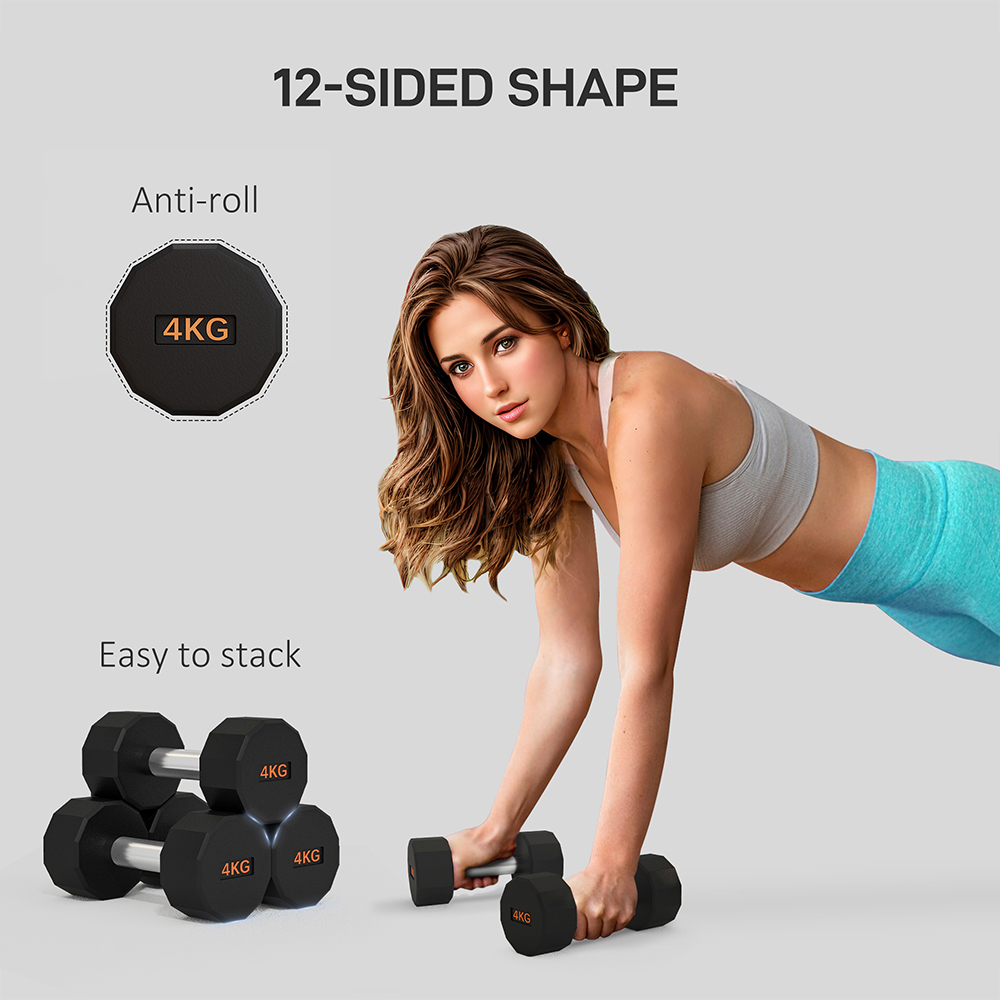 SPORTNOW 12 Sided Shape Dumbbell Set 4kg 2 Pack Image 4