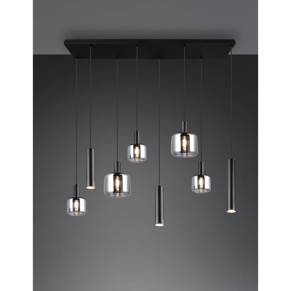 TRIO Mataro 8 Light Matt Black Ceiling Pendant Light Image 3