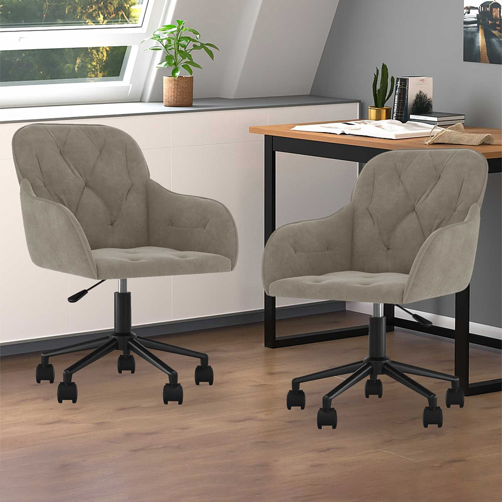 vidaXL Set of 2 Light Grey Velvet Height-Adjustable Swivel Dining Chair with Wheels Image 1