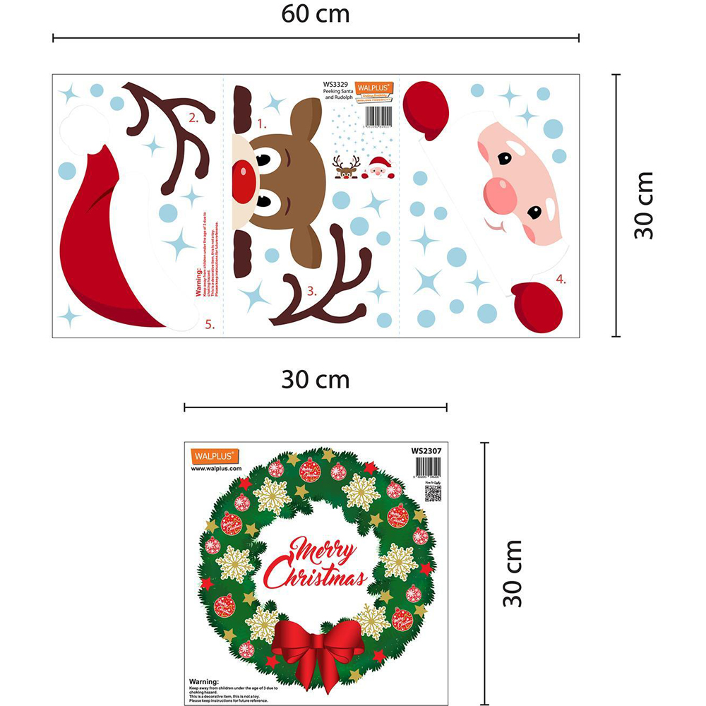Walplus Peeking Santa and Rudolph with Christmas Garland Self Adhesive Wall Sticker 41 Piece Image 6
