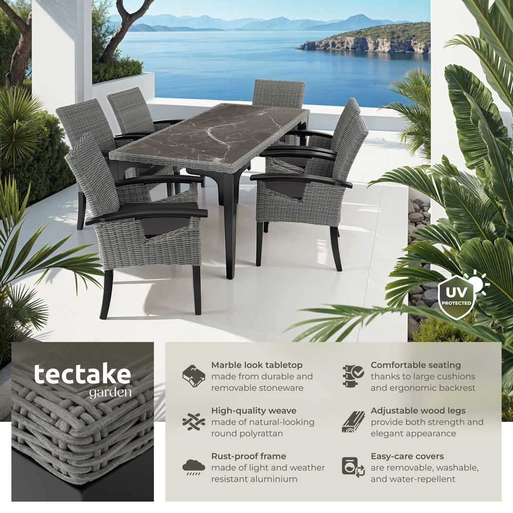 tectake Foggia Rosarno 6 Seater Rattan Garden Dining Set Grey Image 6