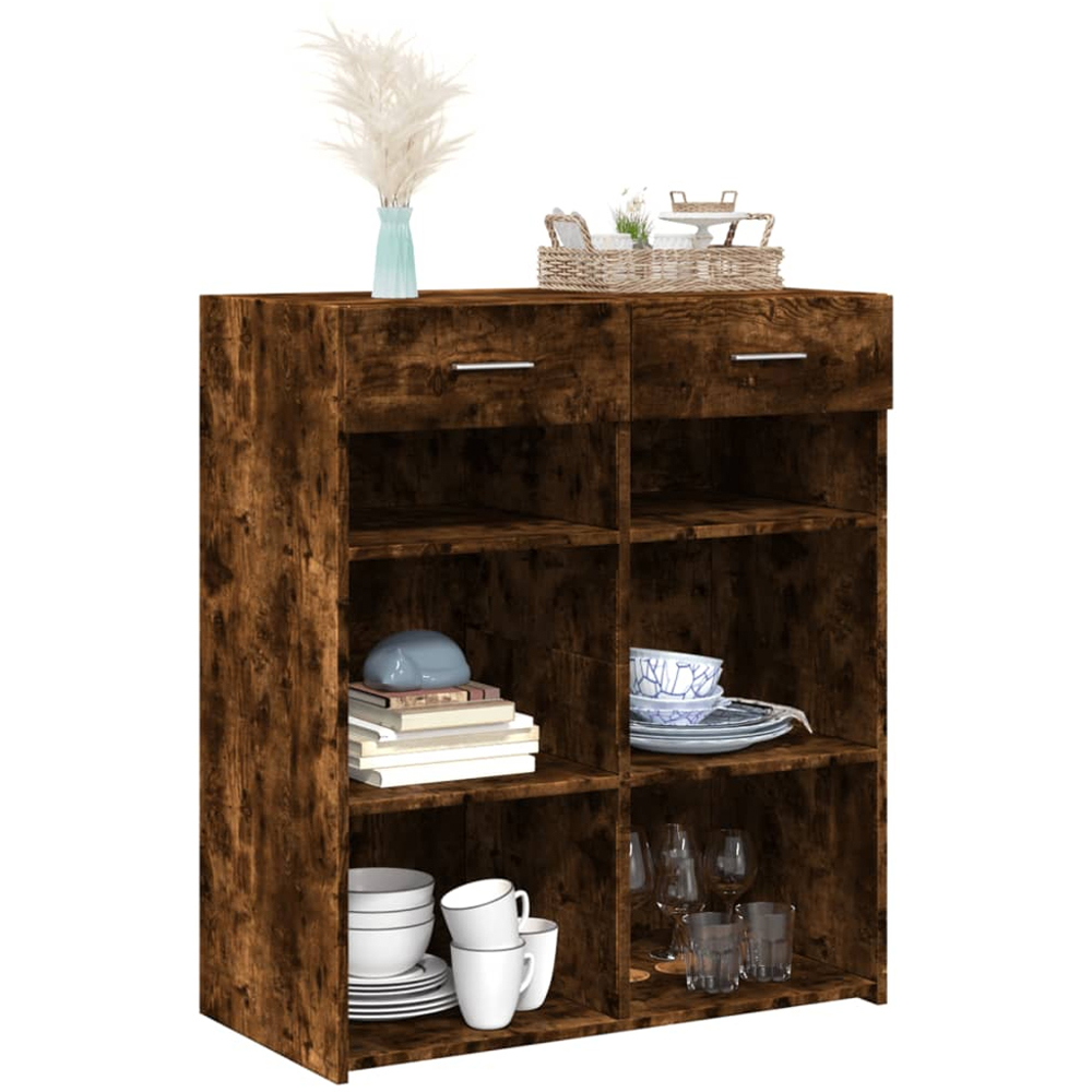 vidaXL 2 Drawer 6 Shelf Smoked Oak Sideboard Image 3