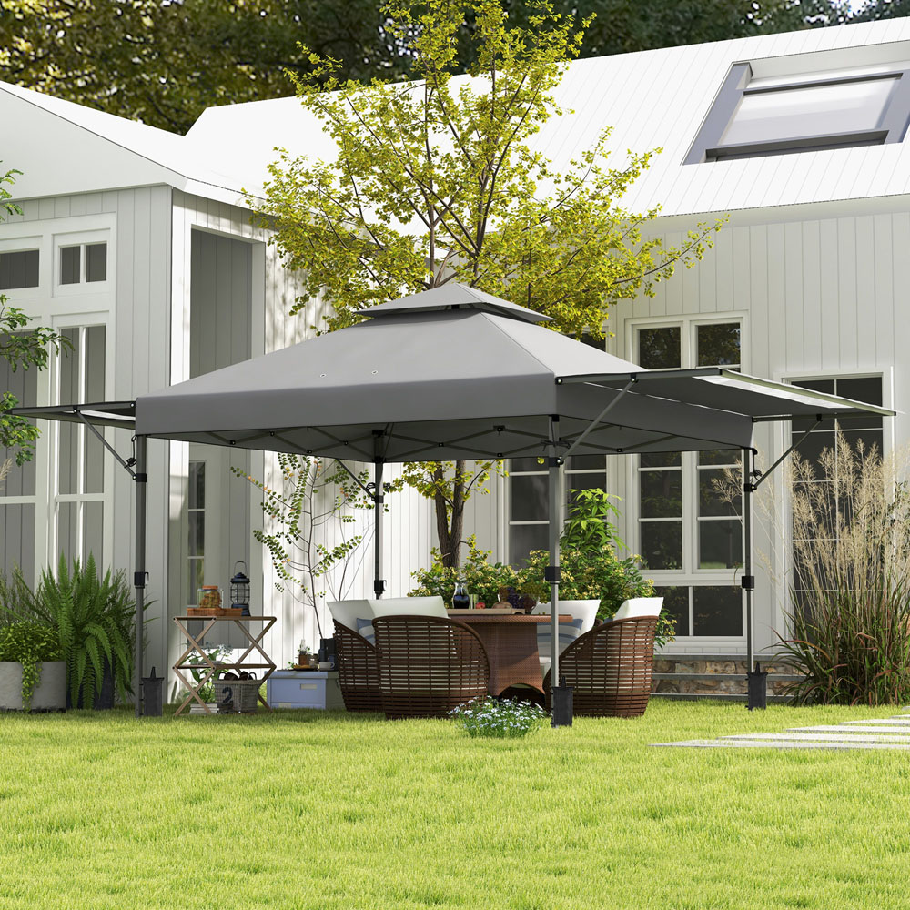 Outsunny 5 x 3m Grey Pop Up Gazebo with Extend Dual Awnings Image 1