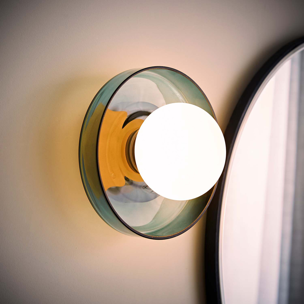 ValueLights Newbury Jade Green Glass Shade Flush Wall Light with Bulb 2 Pack Image 6