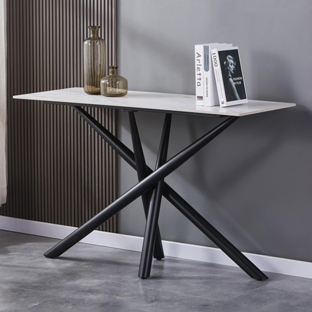 wilko Arlo White Wood Grain Ceramic Console Table Image 1