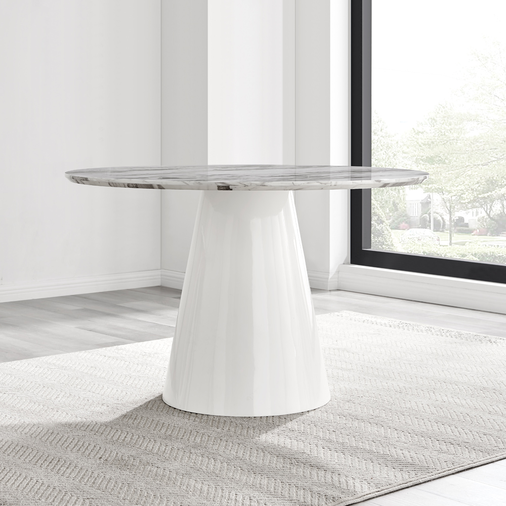Furniturebox Nova 6 Seater Round Dining Table White Marble Effect Image 5