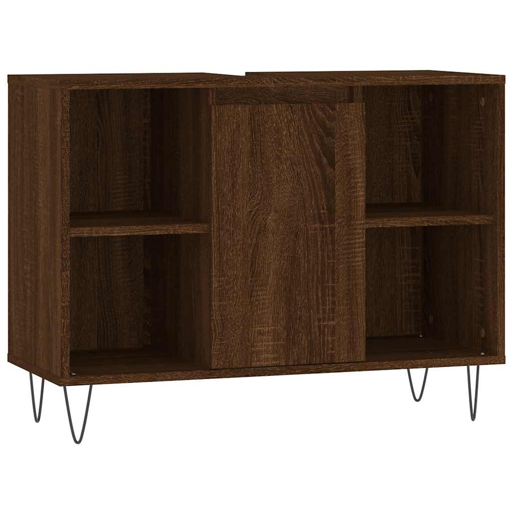vidaXL Single Door 4 Open Shelf Brown Oak Bathroom Cabinet Image 2