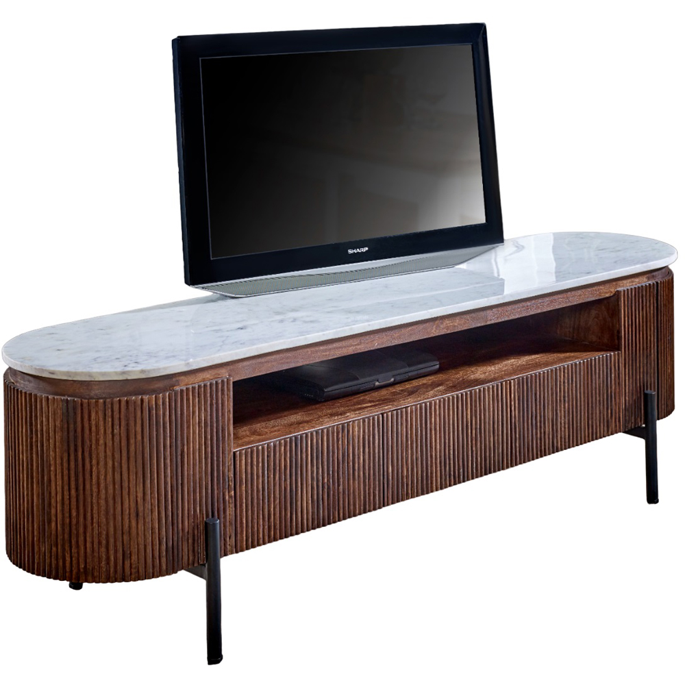 Brooklyn Opal 2 Door 3 Drawer Single Shelf Marble Top Mango Wood TV Unit Image 2
