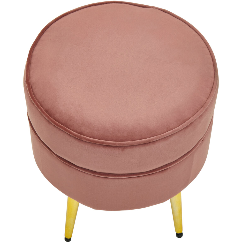 Premier Housewares Tamra Gold and Dusty Pink Velvet Round Footstool Image 3