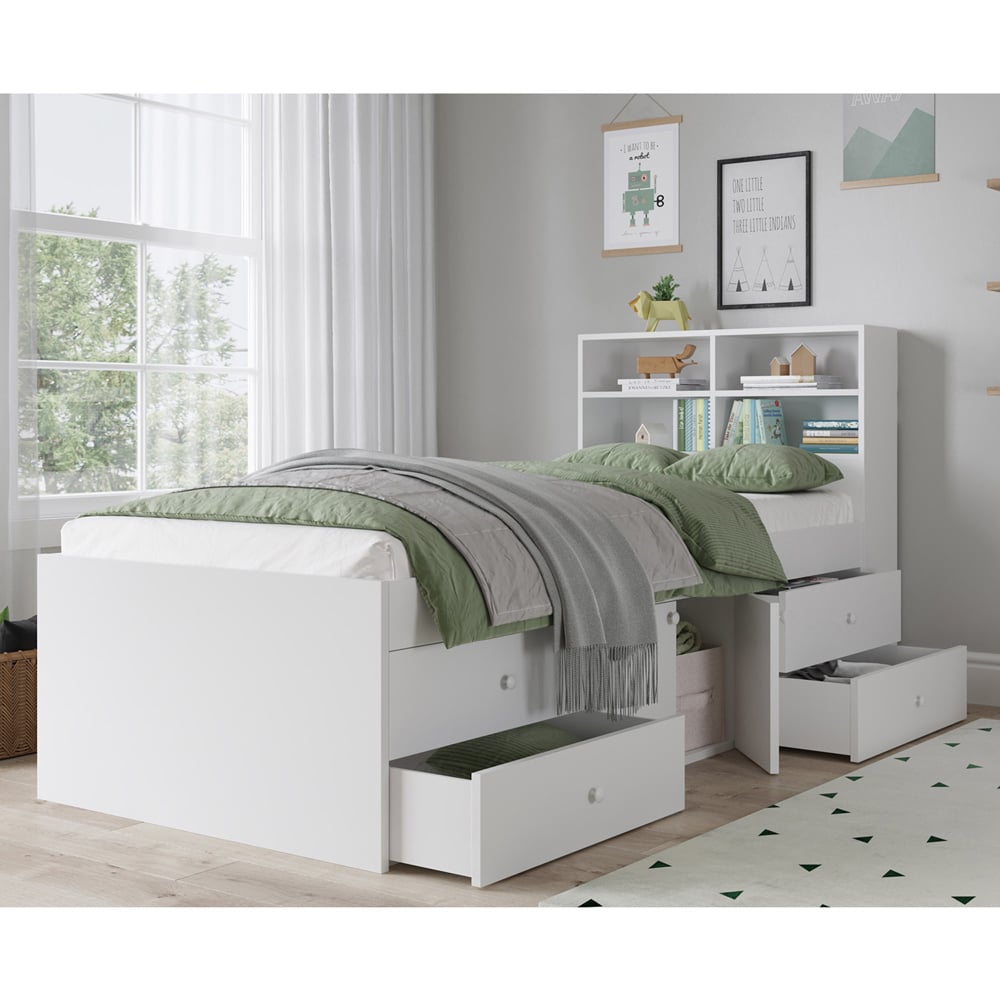 Kudl Single White Captains Cabin Bed with Bookcase Headboard Image 3