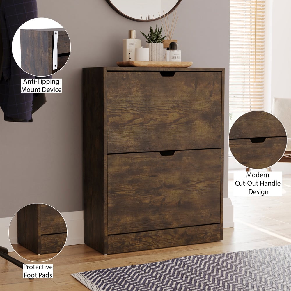 Vida Designs 2 Flip Down Drawer Dark Wood Shoe Cabinet Image 7