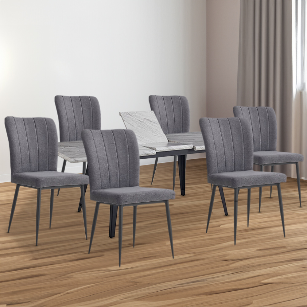 Carvelle Metal Dining Table & 6 Seaton Grey Chairs Set Image 2