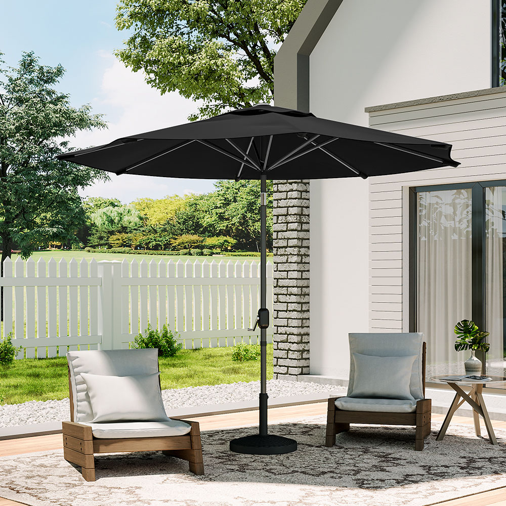 Living and Home Black Crank and Tilt Parasol 3m with Round Resin Base Image 2