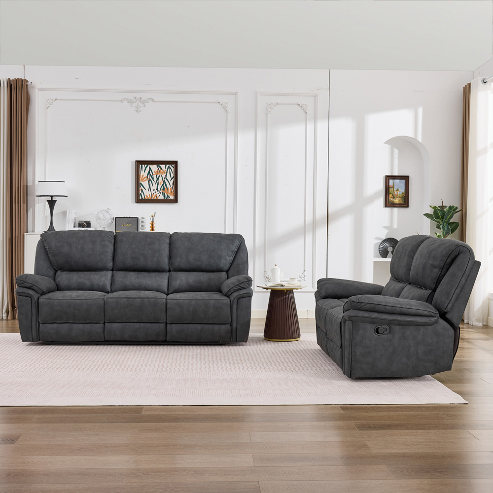Langham 5 Seater Dim Grey Leathaire Manual Recliner Sofa Set Image 6