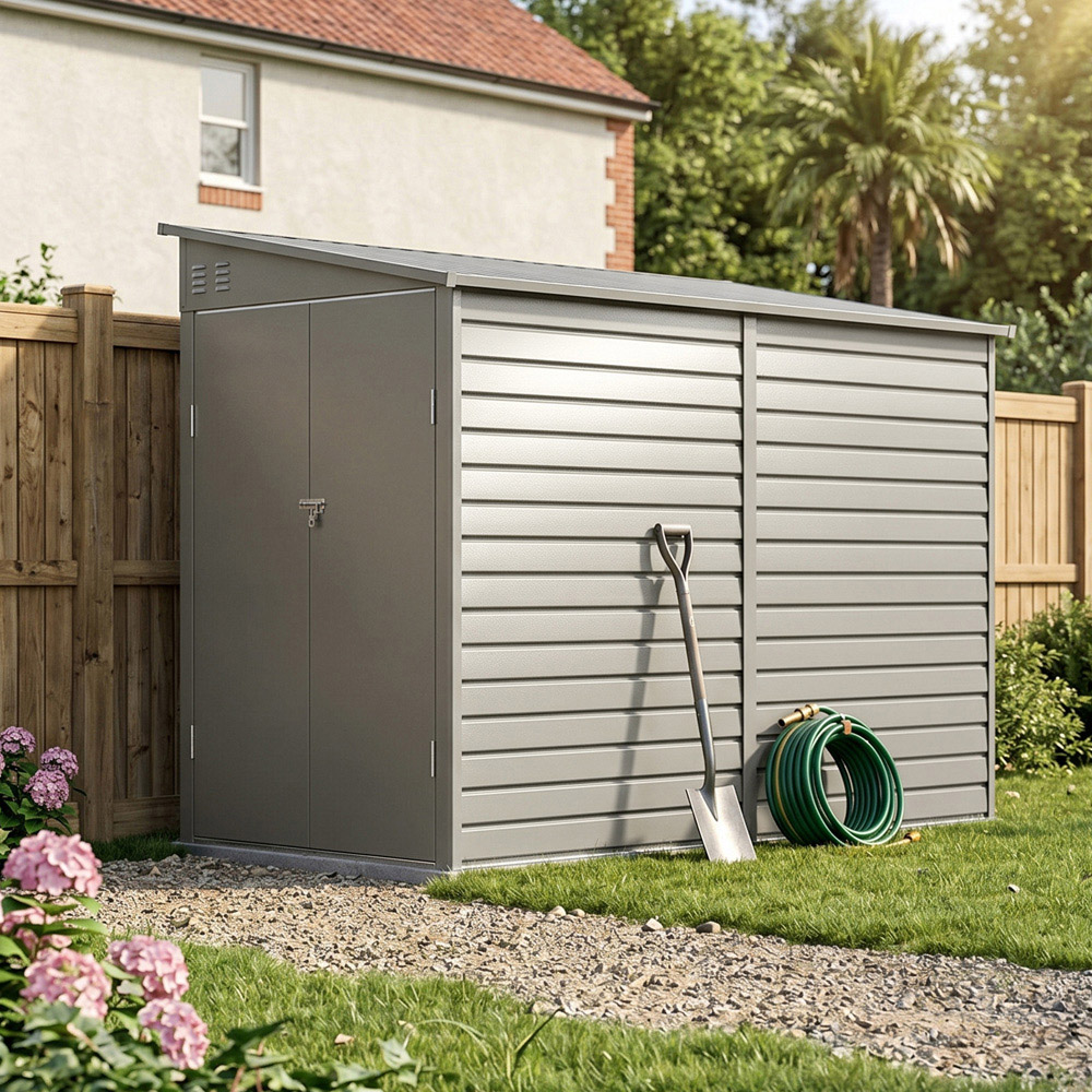 Living and Home 4.6 x 9ft Metal Pent Garden Storage Shed Image 2