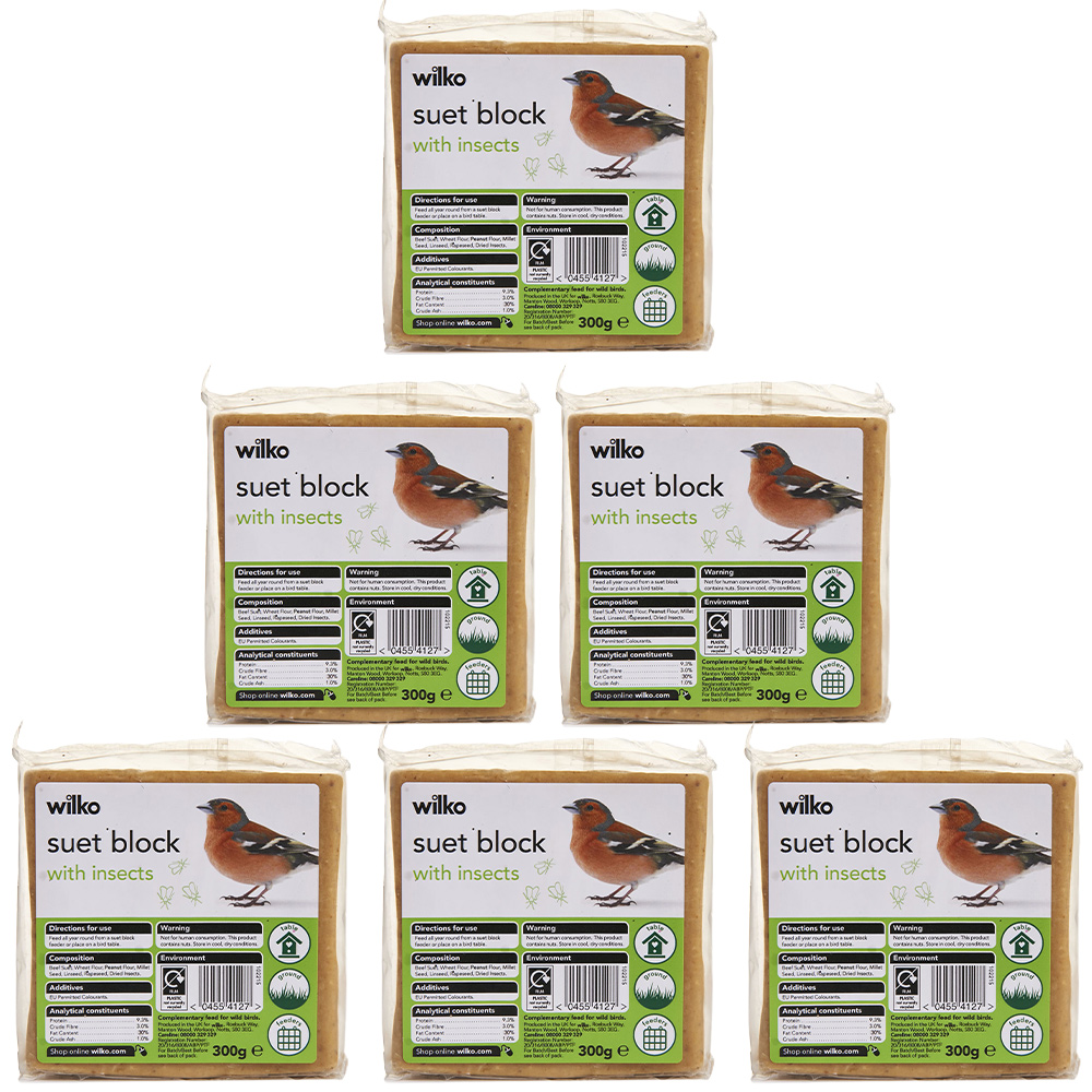 Wilko Wild Bird Suet Block with Insects 300g Case of 6 Wilko