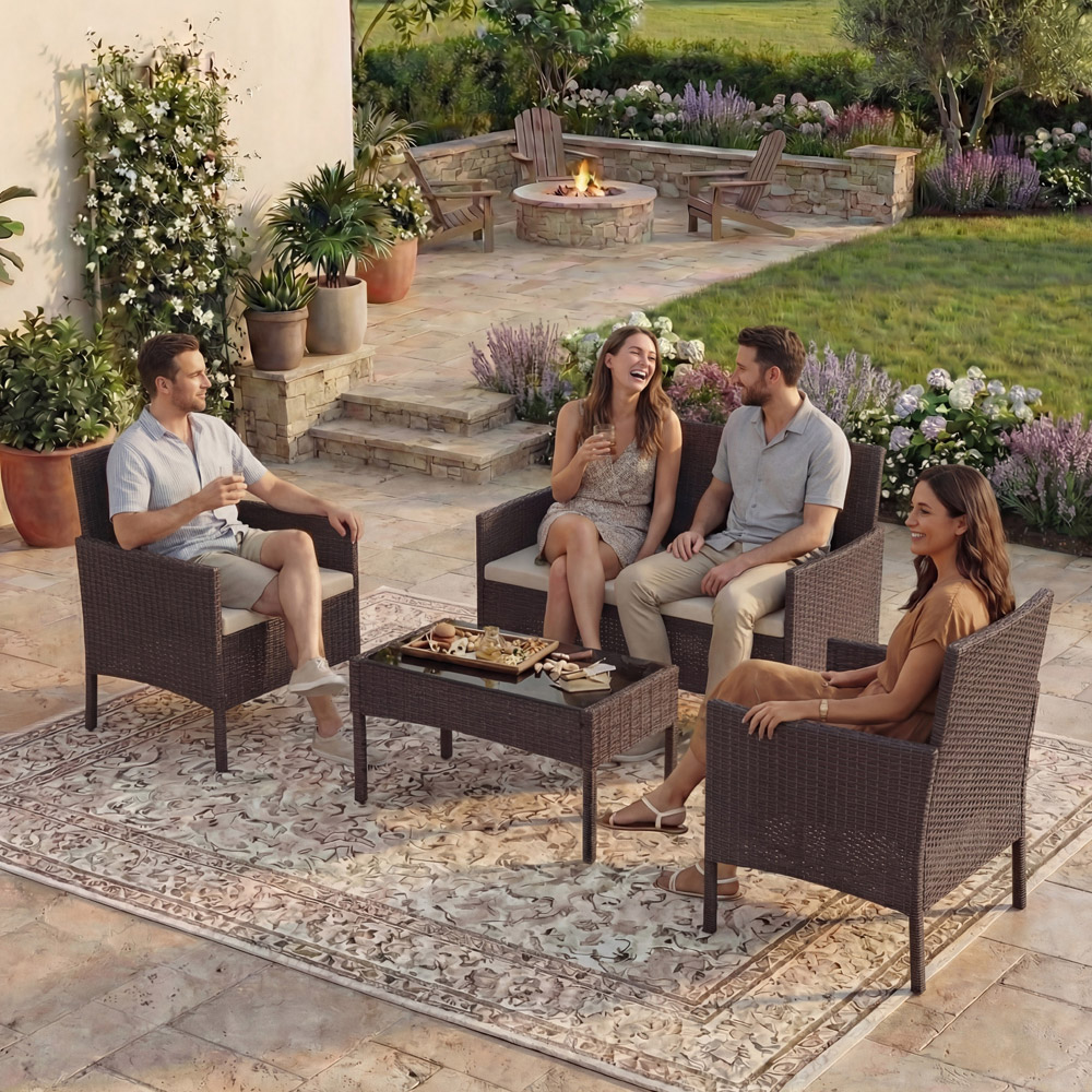 GARDEN VIDA Kendal 4 Seater Brown Rattan Lounge Set Image 3