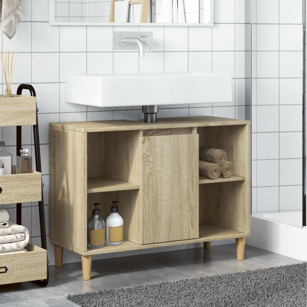 vidaXL Single Door 4 Open Shelf Sonoma Oak Bathroom Sink Cabinet Image 8
