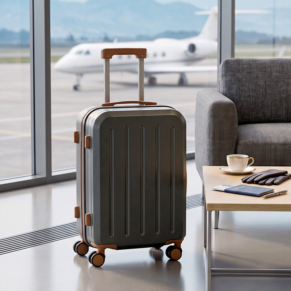 H&O Direct Dark Grey ABS Hard Shell Suitcase with Cup Holder and USB Port 20 inch Image 2