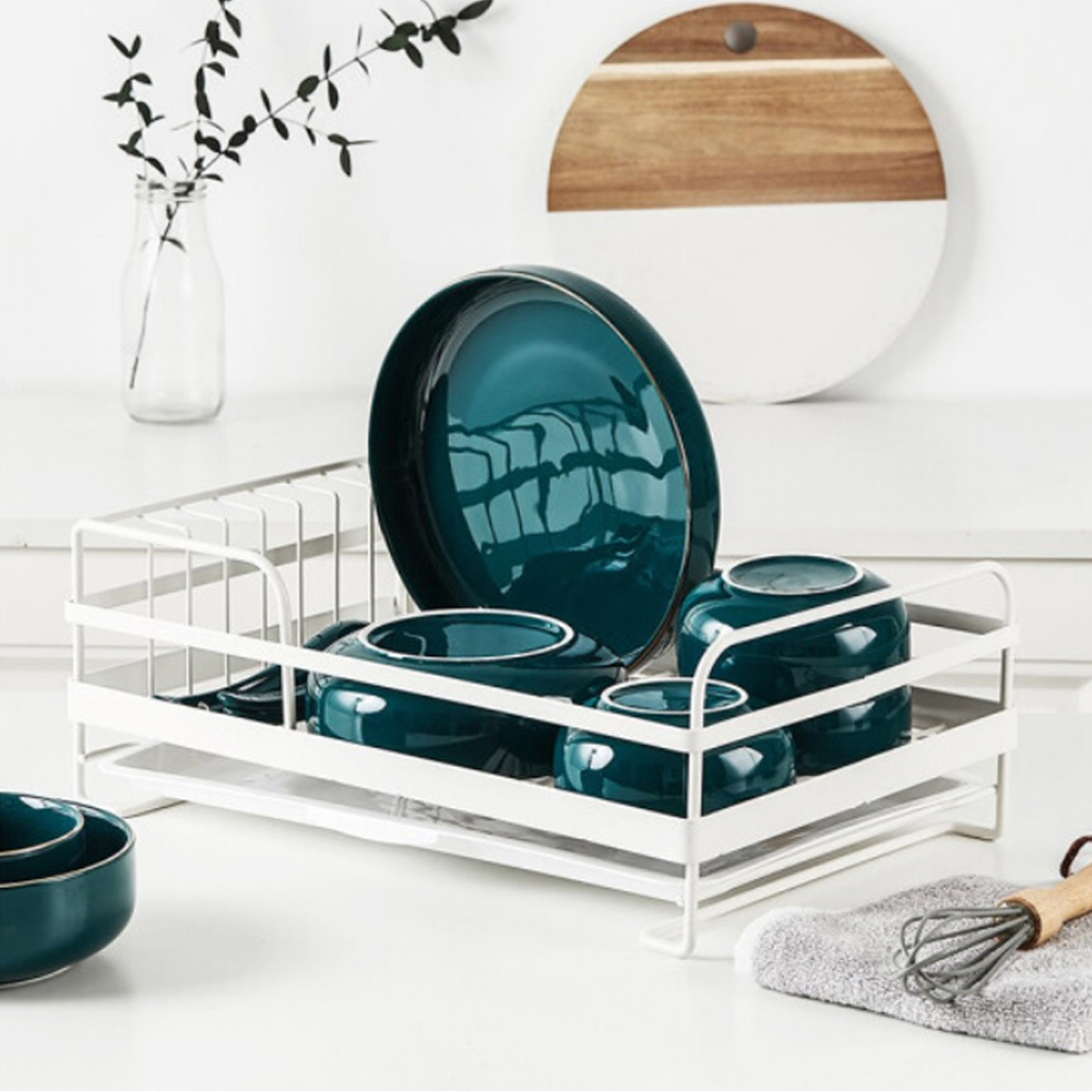Living and Home White Metal Dish Drainer Rack with Removable Drip Tray Image 3