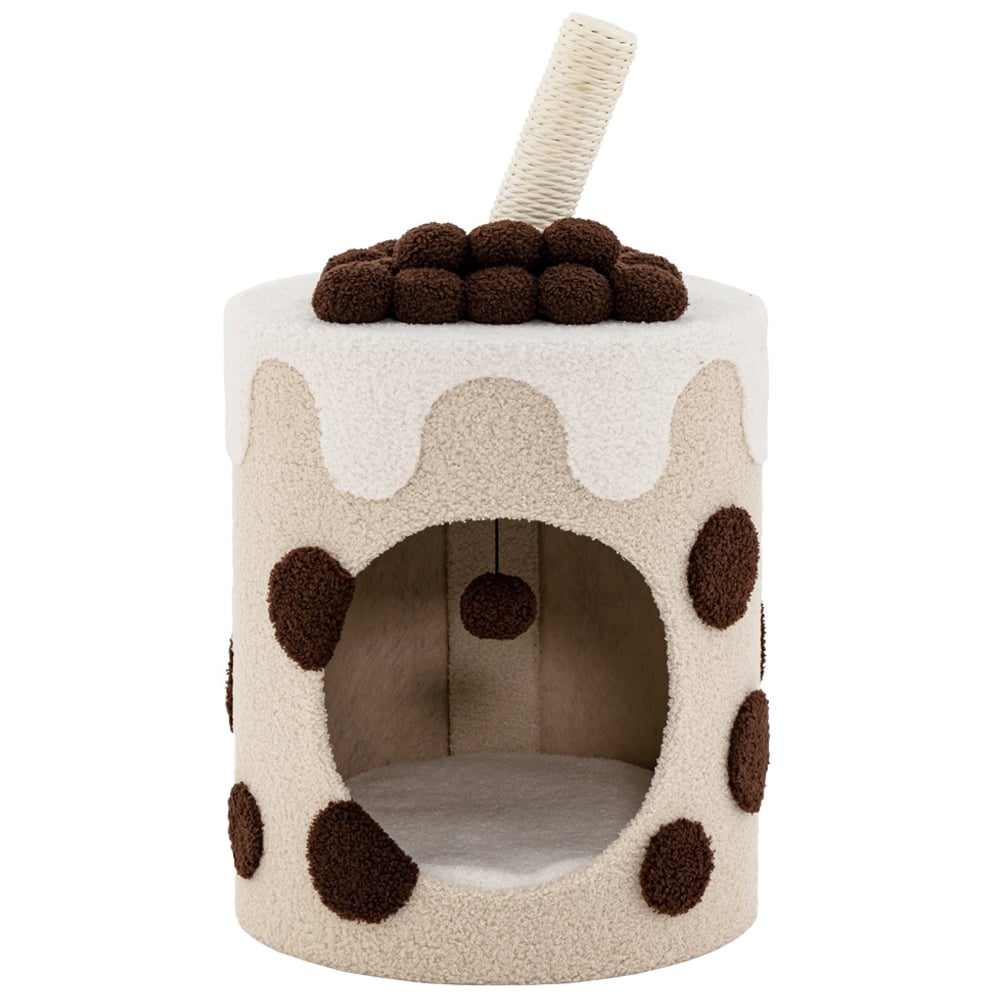 Costway Coffee Bubble Tea Cat Tree Tower with Scratching Post 37cm Image 1